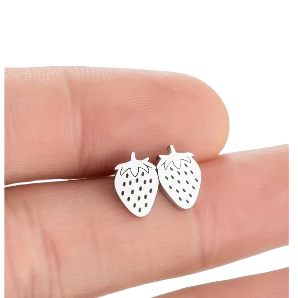 Stainless Steel Gold Strawberry Stud Earrings